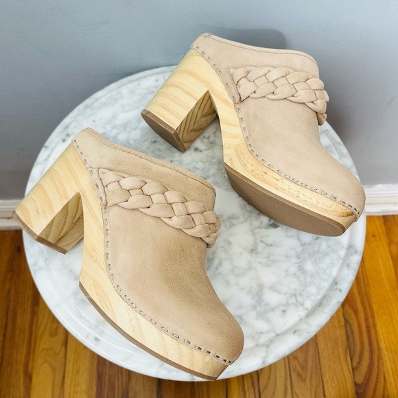 Dolce Vita Hila Braided Leather Wooden Platform Clogs in Sand Size 8 - Picture 8 of 15